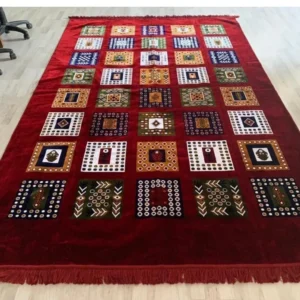 Geometric Burgundy Oriental Velvet Carpet