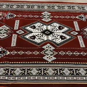 Burgundy and Geometric Oriental Velvet Carpet