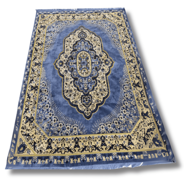 Blue and Gold Oriental Patterned Velvet Carpet