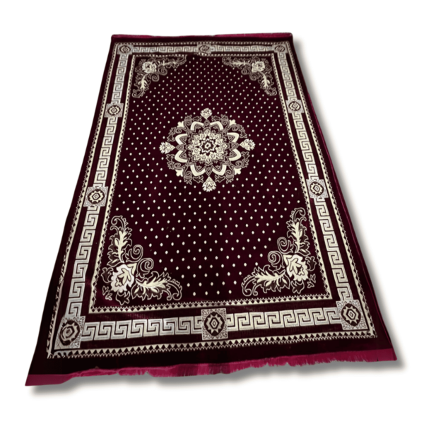 Burgundy and Patterned Turkish Velvet Carpet