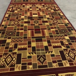 Brown and Geometric Patterned Turkish Velvet Carpet