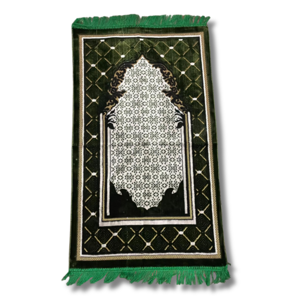 Geometric Patterned Green Velvet Prayer Rug