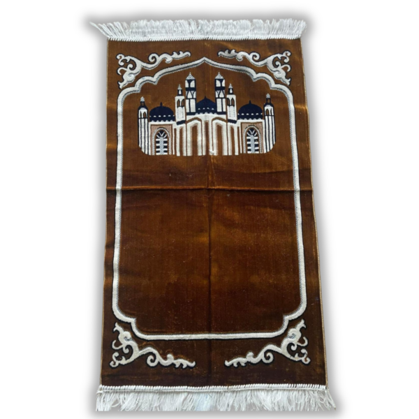 Brown and Mosque Patterned Velvet Prayer Rug